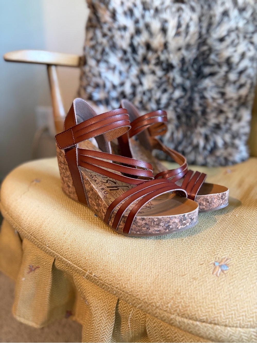 Women’s Brown Cork Wedge Strappy Sandal - Classic Wedge Heel #1055 - Picture 7 of 7